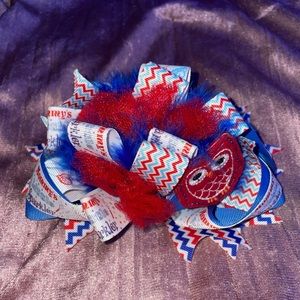 Red and blue owl bow